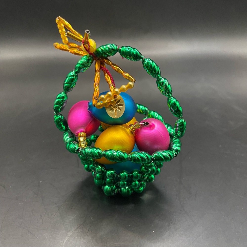 RADKO BUTTERFLY BASKET - BEADED BASKET WITH EGGS AND BUTTERFLY ORNAMENT